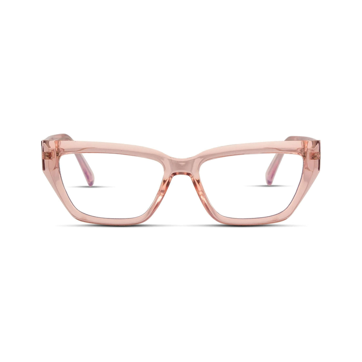 Γυαλιά Blue Light Celeste Peach Glow με κοκκάλινο σκελετό και ορθογώνιο σχήμα σε ροδακινί ροζ απόχρωση.