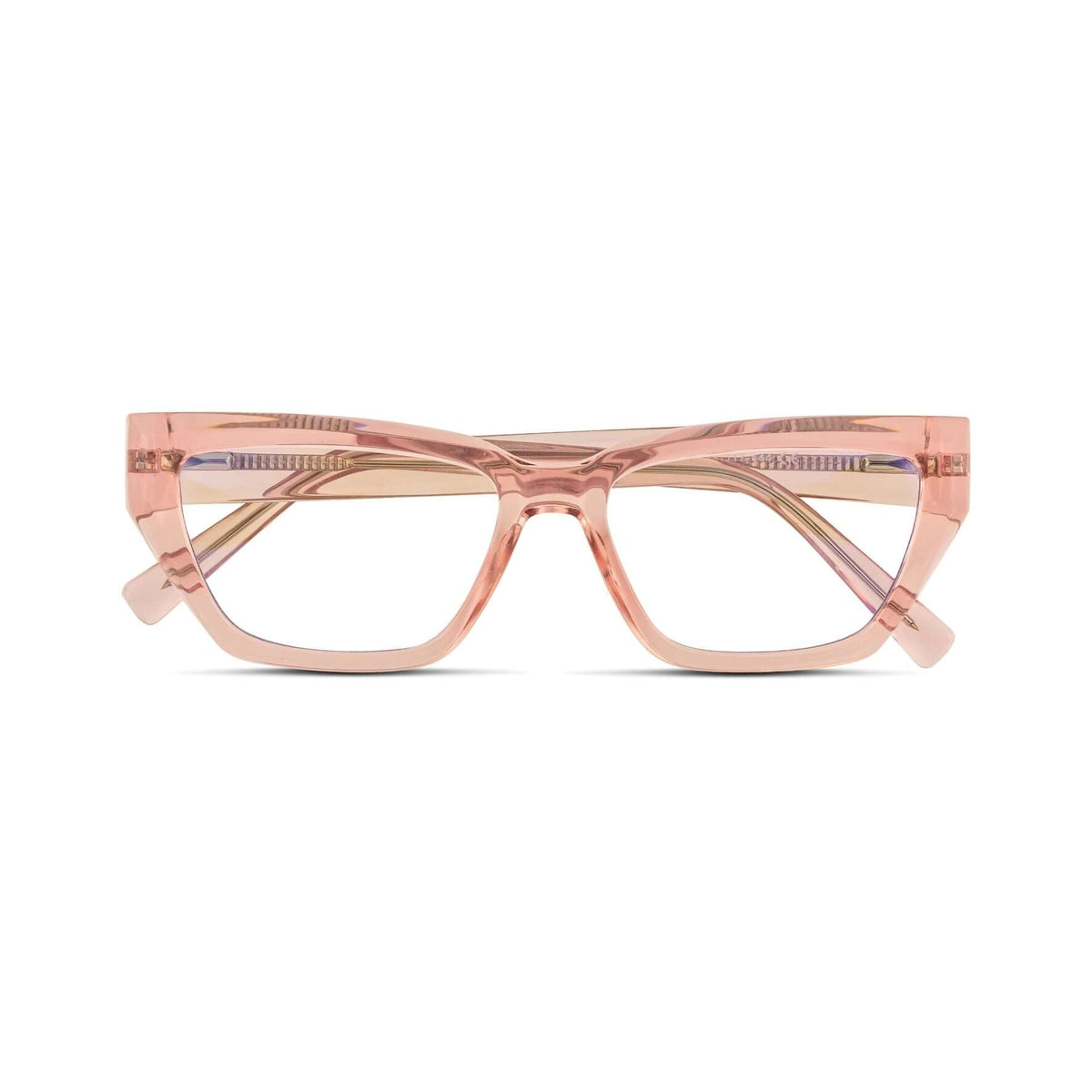 Γυαλιά Blue Light Celeste Peach Glow με κοκκάλινο σκελετό και ορθογώνιο σχήμα σε ροδακινί ροζ απόχρωση.