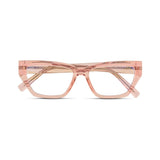 Γυαλιά Blue Light Celeste Peach Glow με κοκκάλινο σκελετό και ορθογώνιο σχήμα σε ροδακινί ροζ απόχρωση.