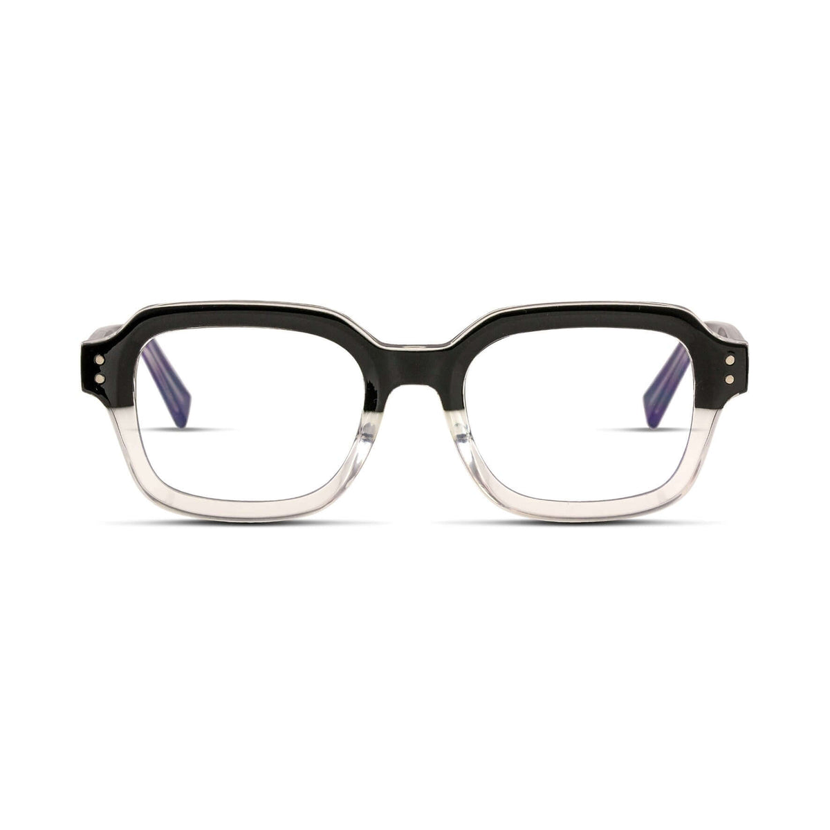 Γυαλιά Blue Light Gustavo Dual Eclipse με κοκκάλινο σκελετό και τετράγωνο σχήμα σε διχρωμία μαύρου και διάφανου.