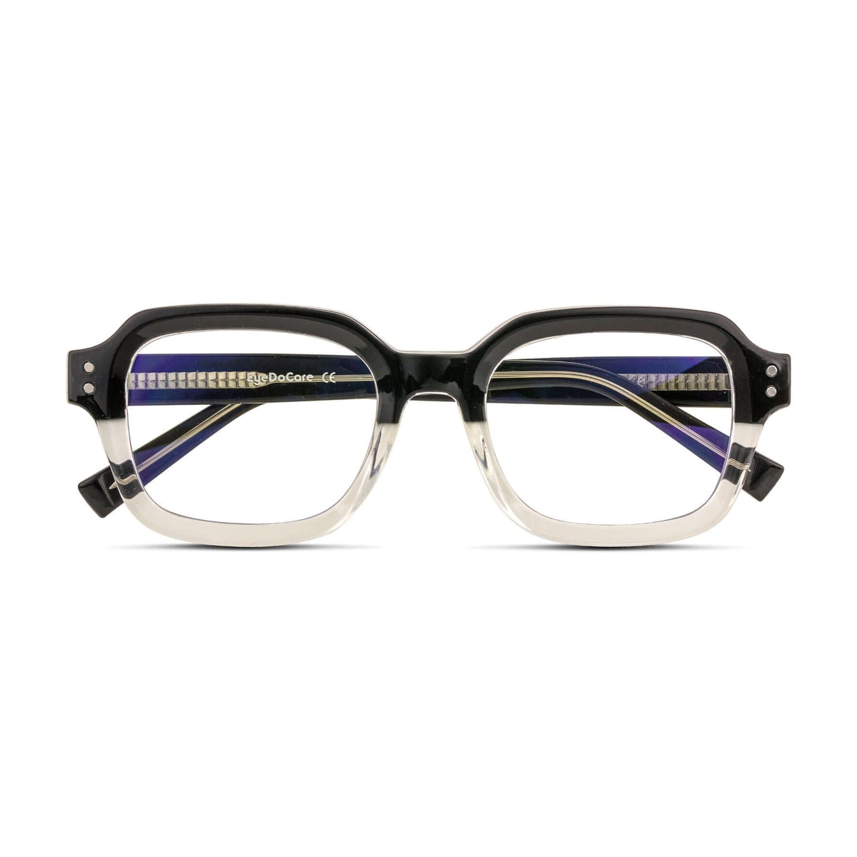 Γυαλιά Blue Light Gustavo Dual Eclipse με κοκκάλινο σκελετό και τετράγωνο σχήμα σε διχρωμία μαύρου και διάφανου.