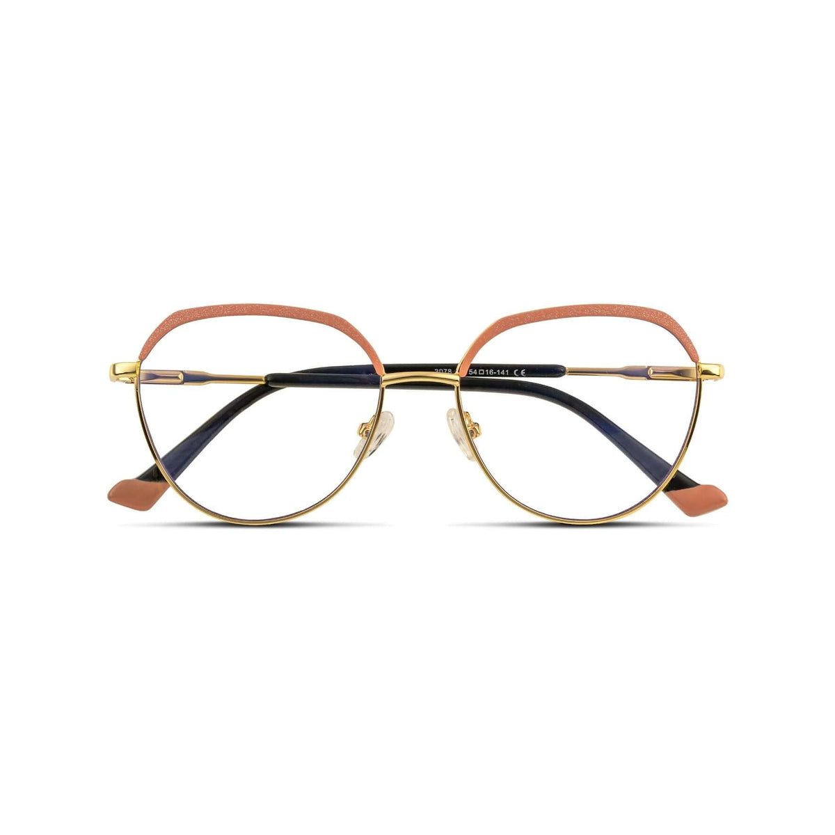 Γυαλιά Blue Light René Dusky Rose με μεταλλικό σκελετό και browline σχήμα σε ροζ και χρυσό χρώμα.