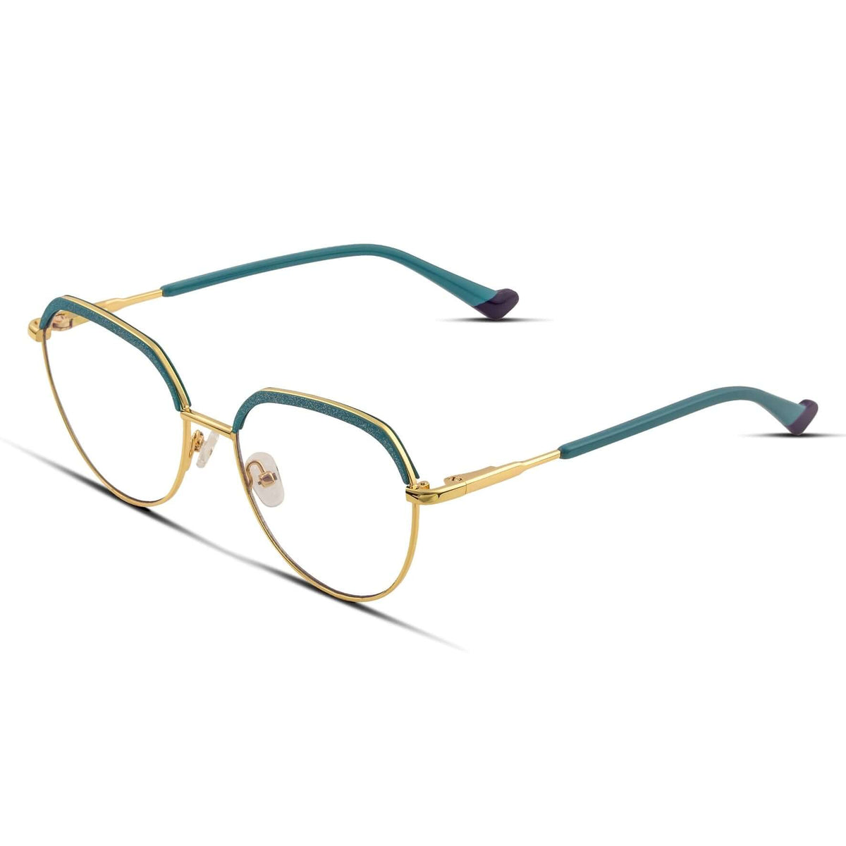 Γυαλιά Blue Light René Turquoise Dream με μεταλλικό σκελετό και browline σχήμα σε τιρκουάζ και χρυσό χρώμα.